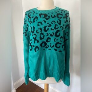 Nine West Sweater Classic Women L Animal Print Cuff Sleeve Old Money Preppy Fall